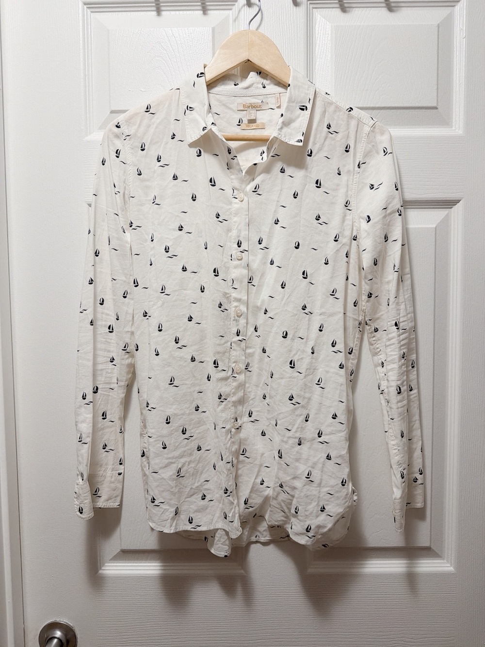 Barbour White Button-Up Shirt with Nautical Print